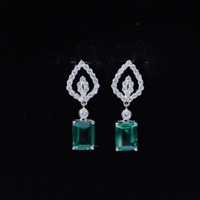 Art Deco Lab Grown Emerald Diamond Drop Earrings With Screw Back