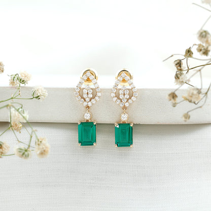Art Deco Lab Grown Emerald Diamond Drop Earrings With Screw Back