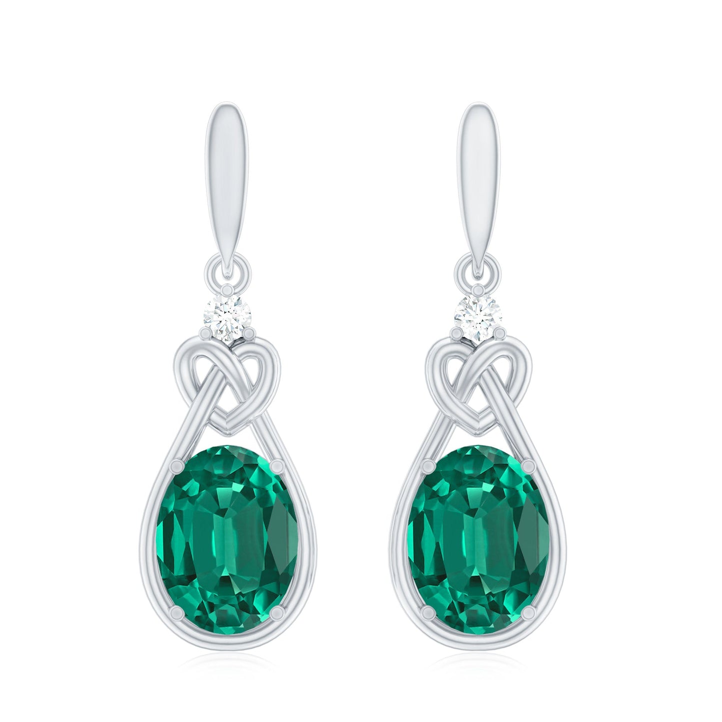 Oval Lab Created Emerald Love Knot Dangle Earrings