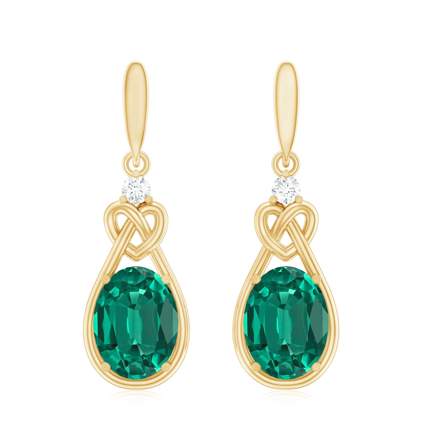 Oval Lab Created Emerald Love Knot Dangle Earrings