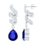 Designer Lab Grown Blue Sapphire Teardrop Earrings with Diamonds