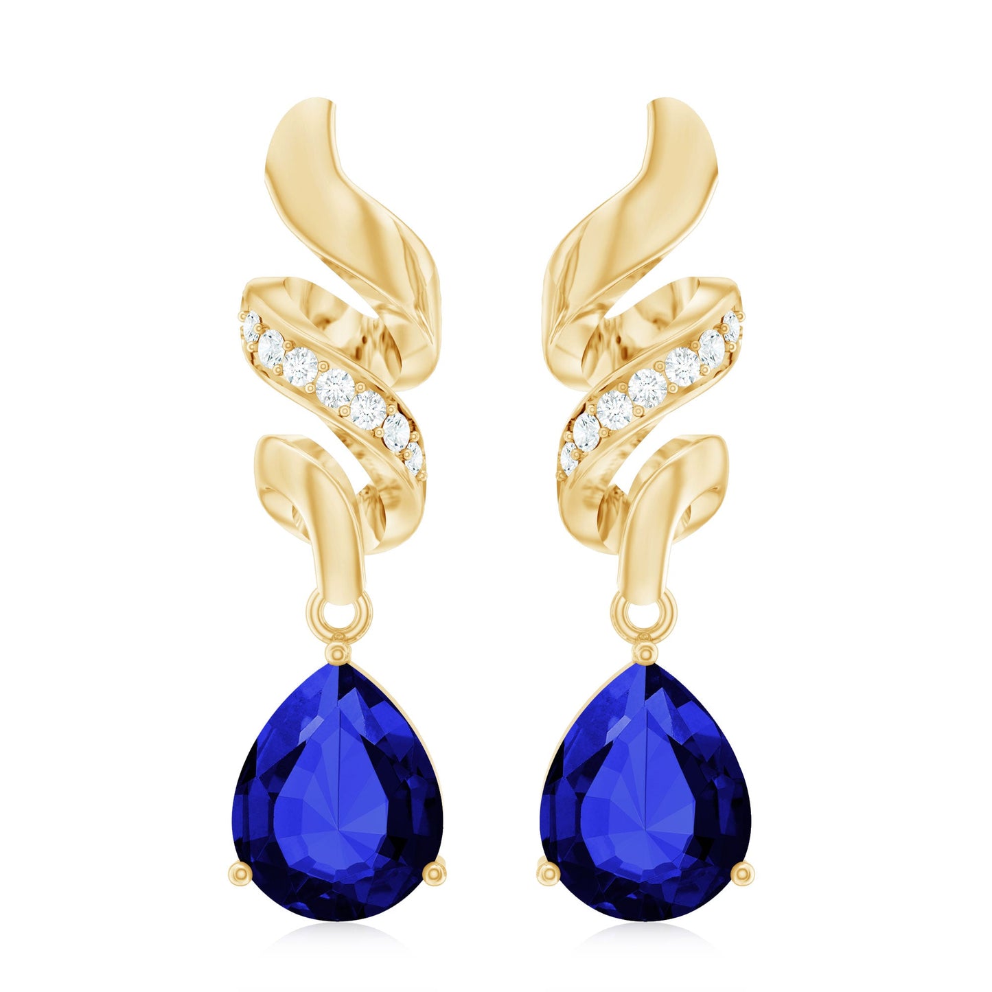 Designer Lab Grown Blue Sapphire Teardrop Earrings with Diamonds