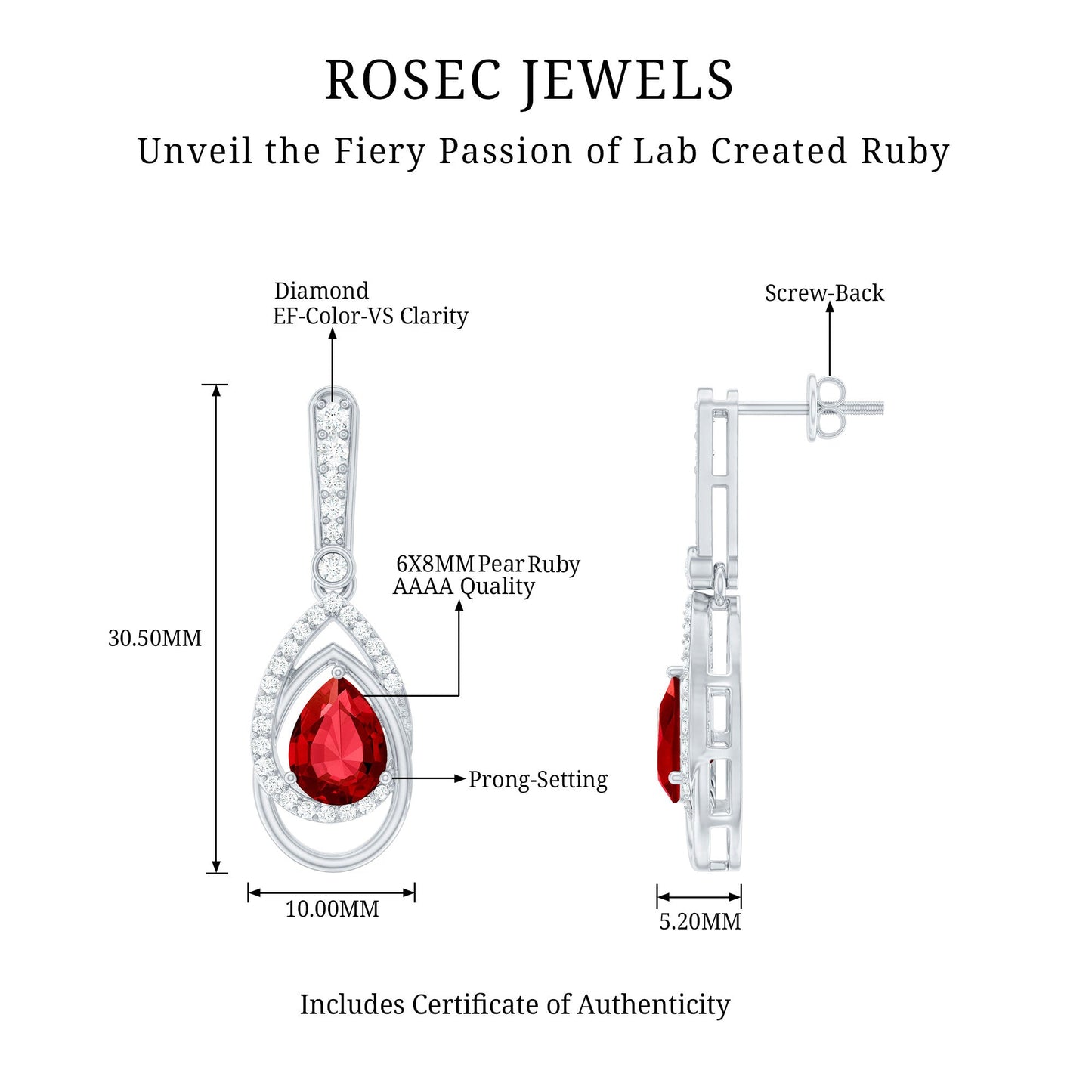 Classic Lab Grown Ruby Teardrop Earrings