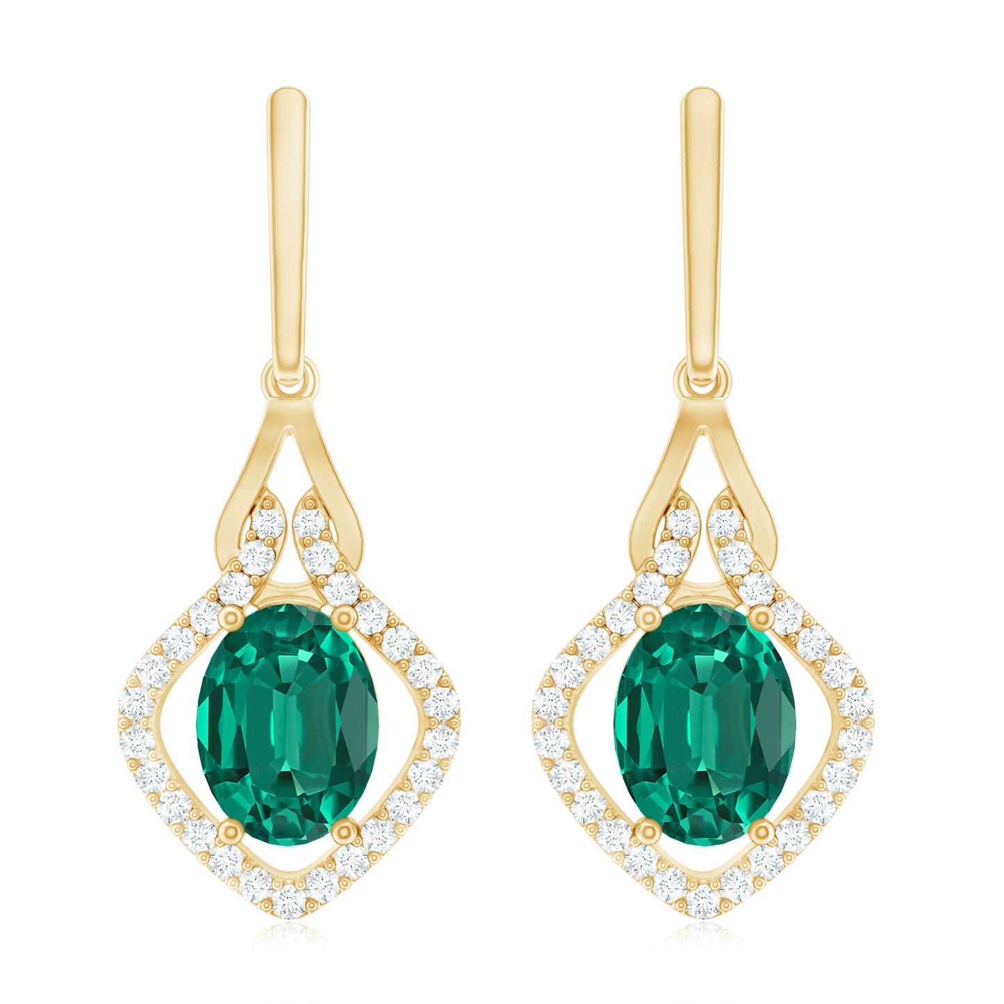 Lab Grown Emerald Drop Dangle Earrings with Diamond Accent
