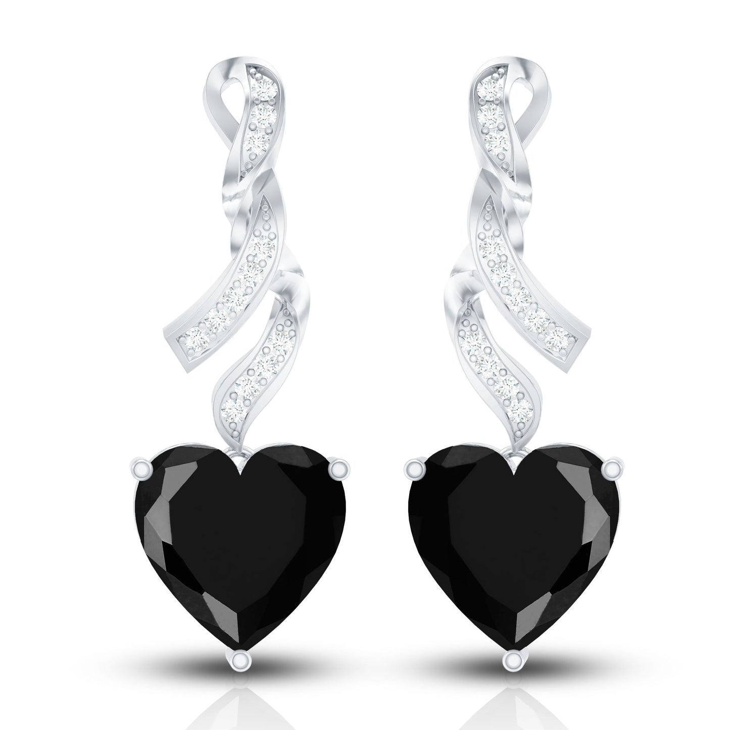 Lab Grown Black Diamond Heart Drop Earrings with Diamonds