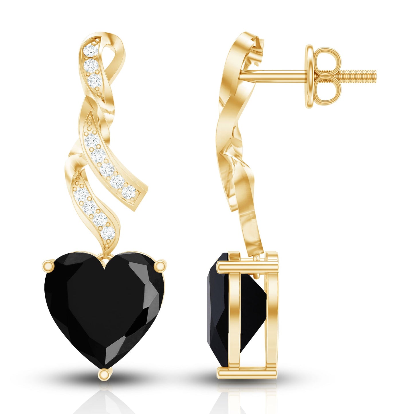 Lab Grown Black Diamond Heart Drop Earrings with Diamonds