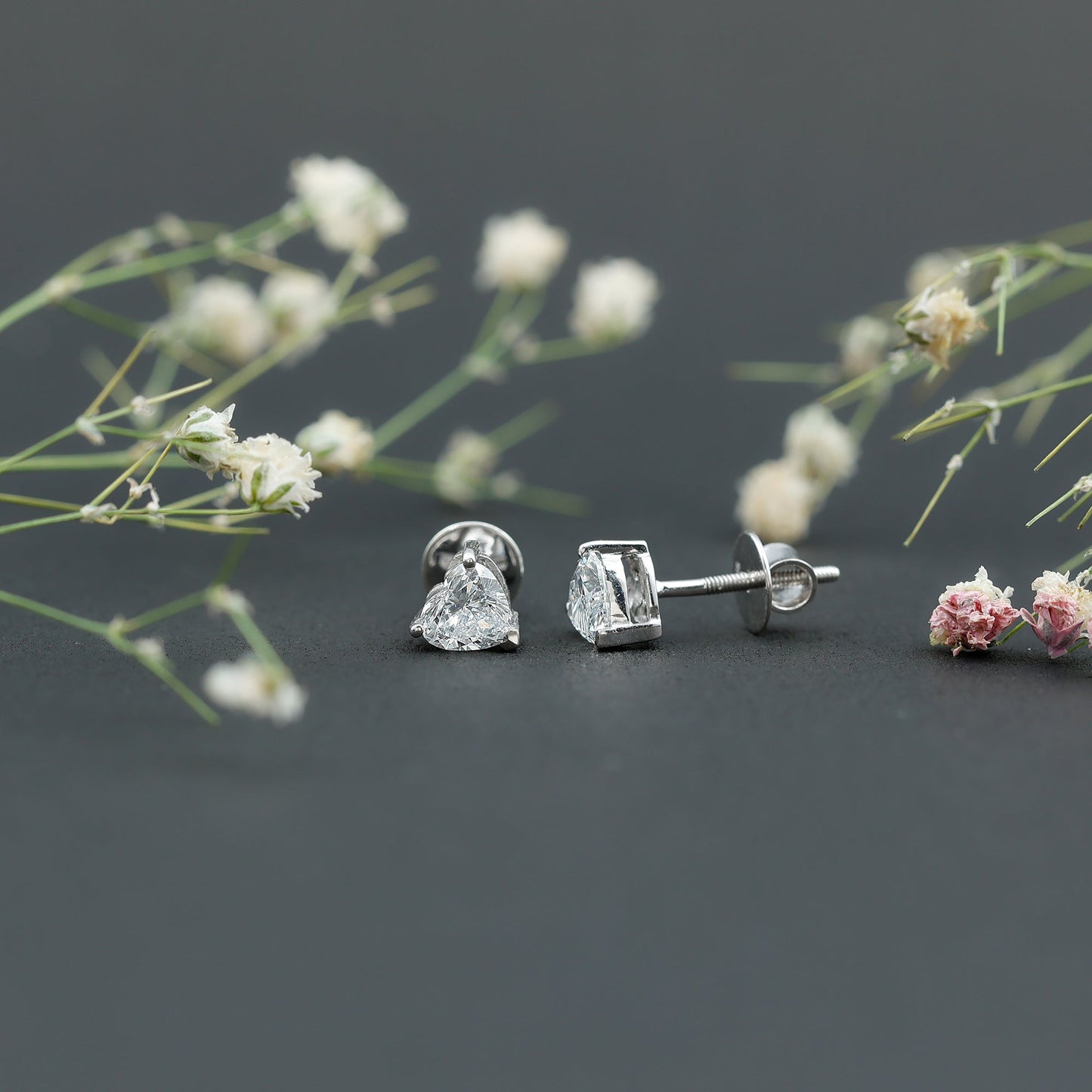 1 Carat Lab Grown Diamond Heart Stud Earrings in 14K Gold Plated Silver