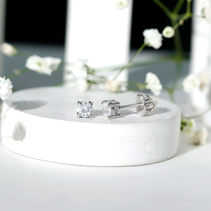 Certified Cubic Zirconia Half Carat Stud Earrings with Screw Back