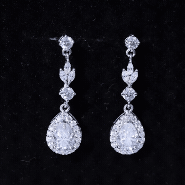 Certified 2 Carat CZ and Silver Teardrop Dangle Earrings for Wedding