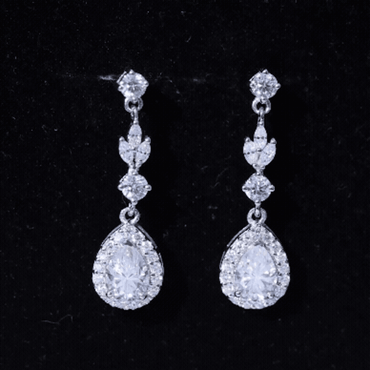 Certified 2 Carat CZ and Silver Teardrop Dangle Earrings for Wedding
