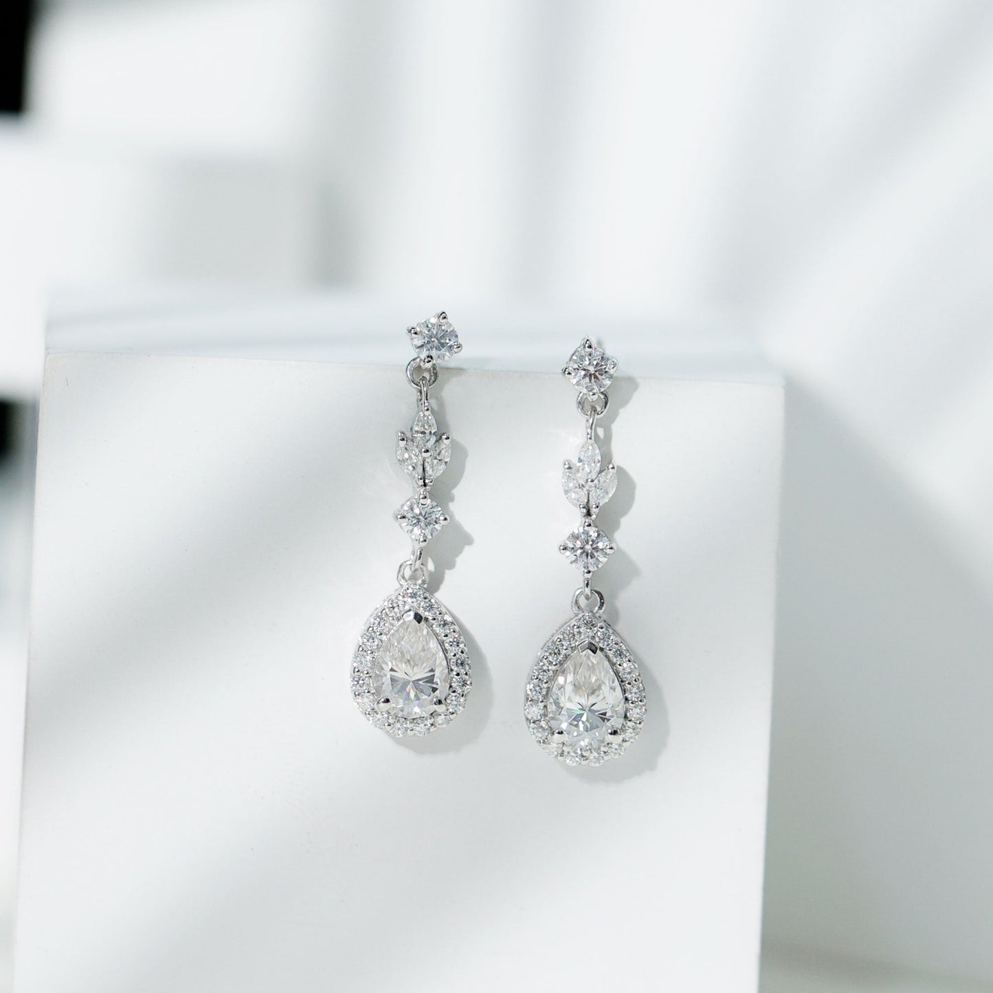 Certified 2 Carat CZ and Silver Teardrop Dangle Earrings for Wedding