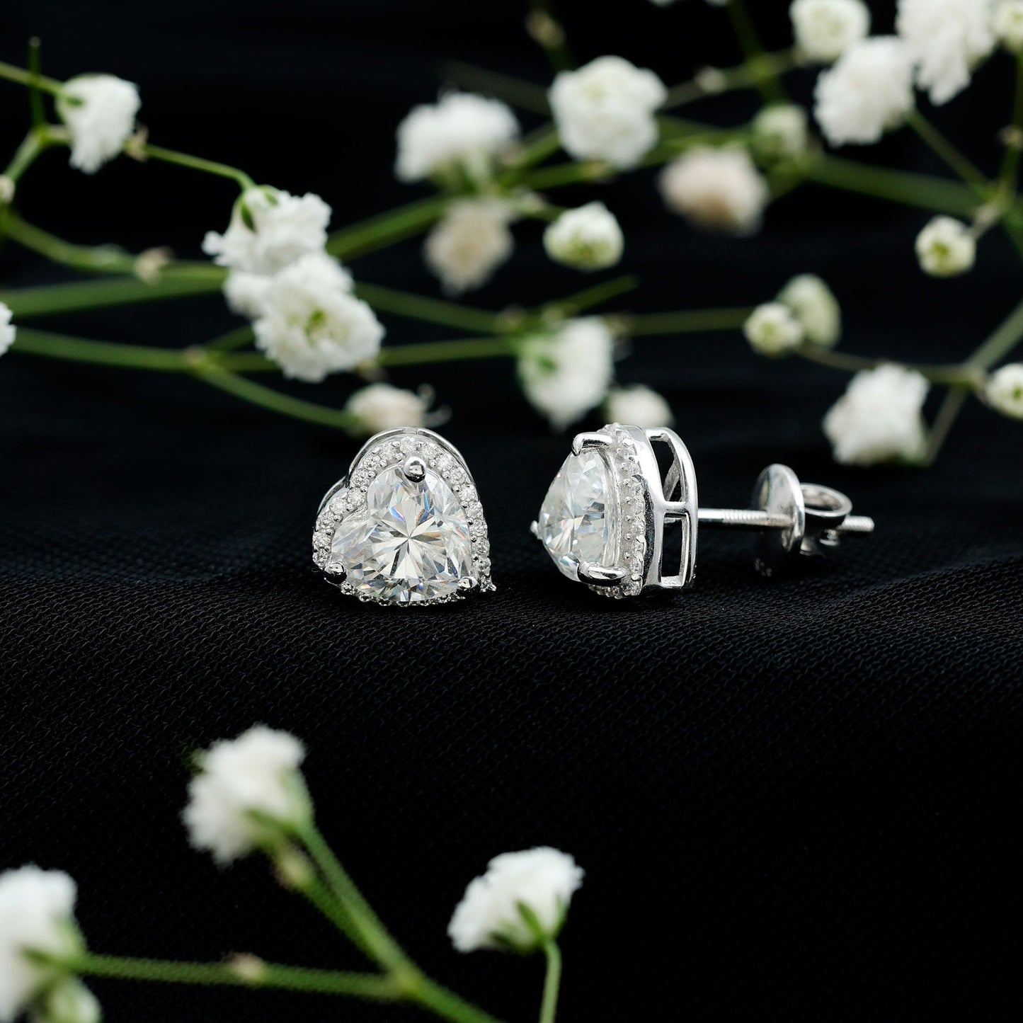 Certified 4 Carat Cubic Zirconia Heart Stud Earrings For Women