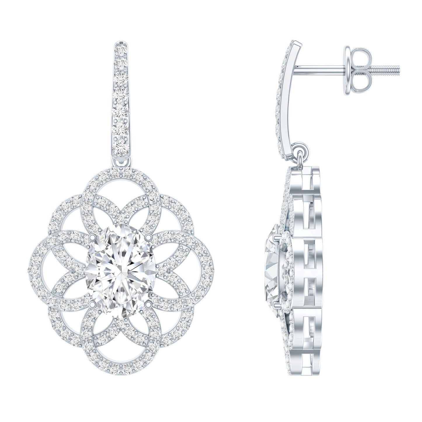 Certified 2.58 Carat Oval Cubic Zirconia Statement Flower Earrings for Women