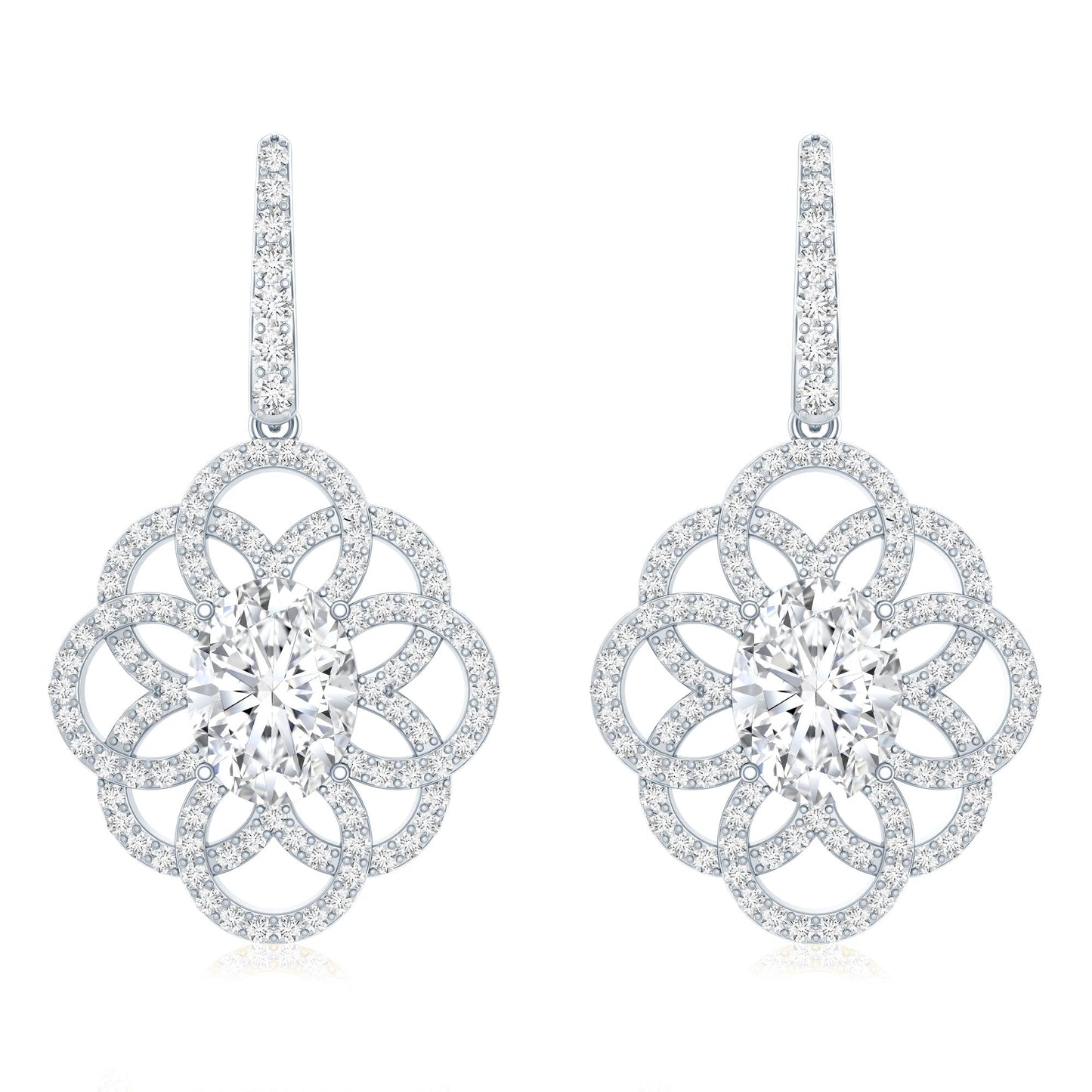 Certified 2.58 Carat Oval Cubic Zirconia Statement Flower Earrings for Women