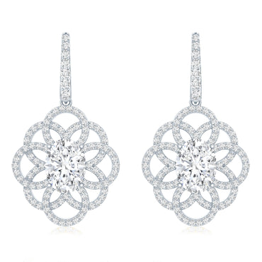 Certified 2.58 Carat Oval Cubic Zirconia Statement Flower Earrings for Women