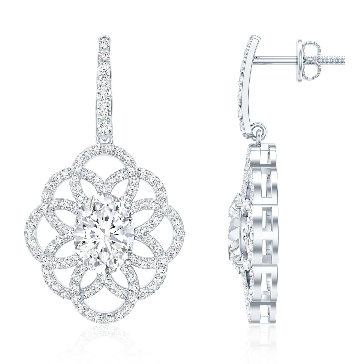 Certified 2.58 Carat Oval Cubic Zirconia Statement Flower Earrings for Women