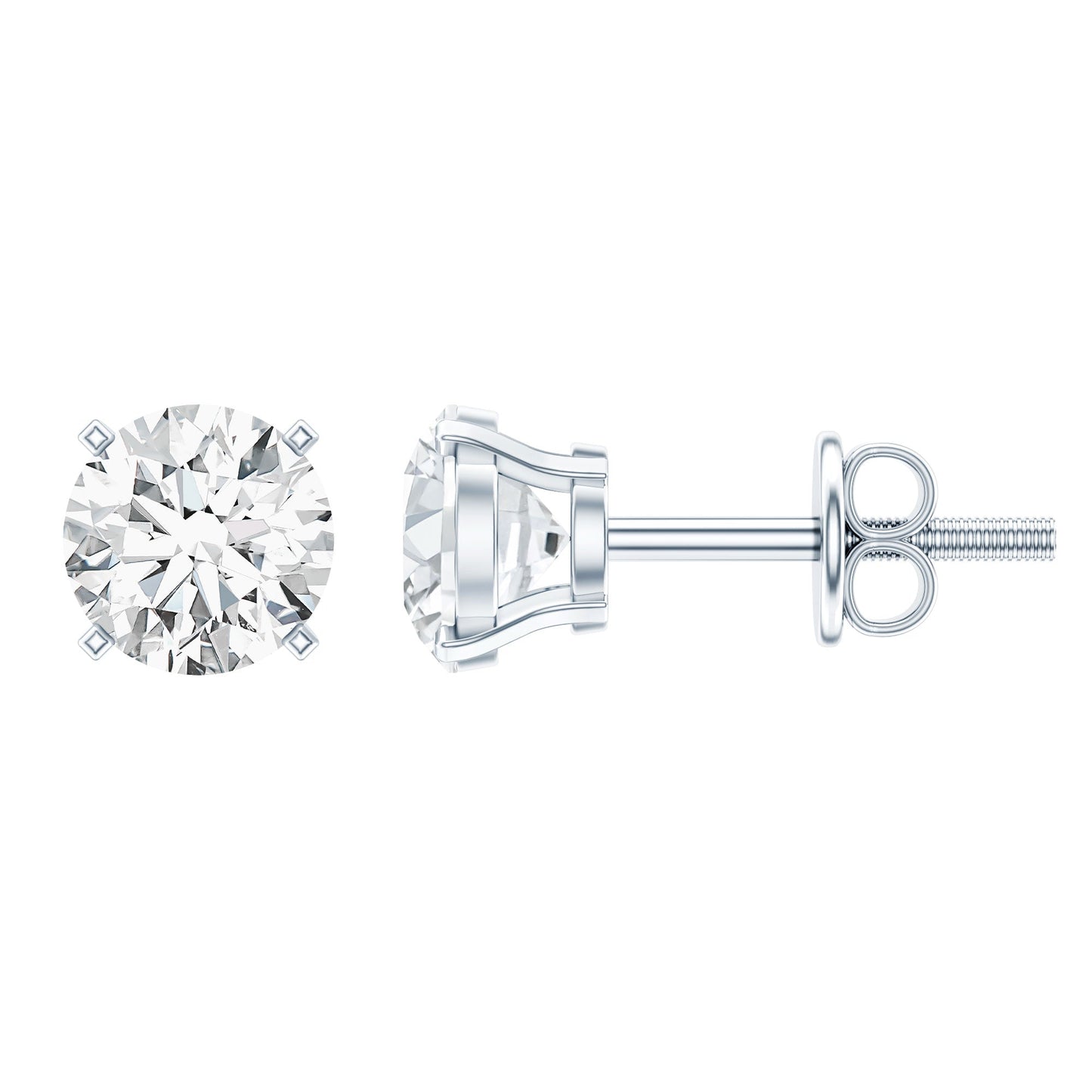 Certified One Carat Cubic Zirconia Solitaire Stud Earrings in Silver