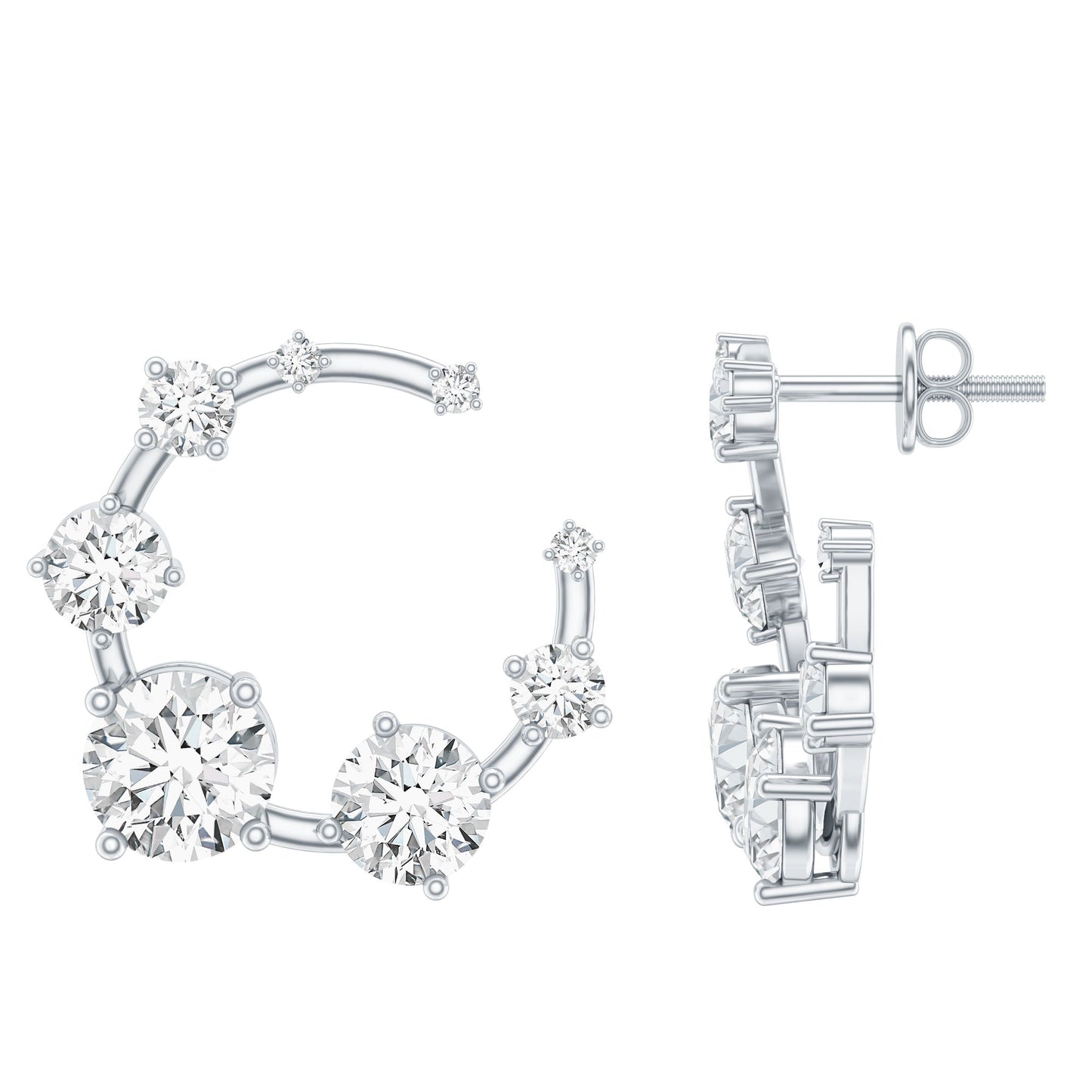 Cubic Zirconia Big Stud Earrings with Screw Backs