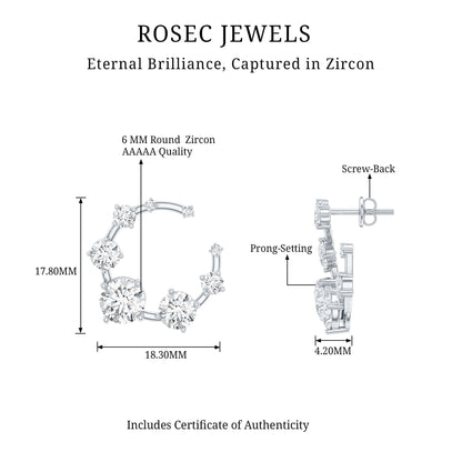 Cubic Zirconia Big Stud Earrings with Screw Backs