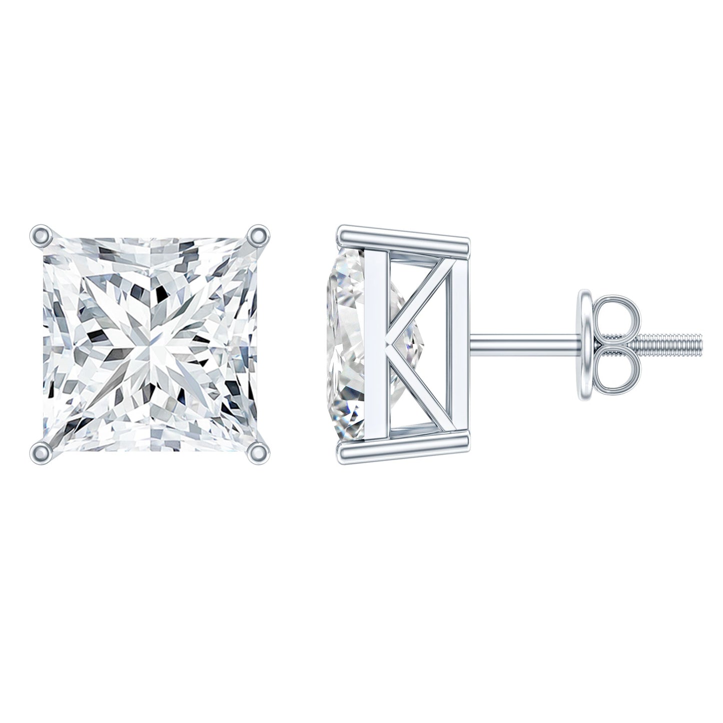Cubic Zirconia 7 MM Princess Cut Earrings in Silver