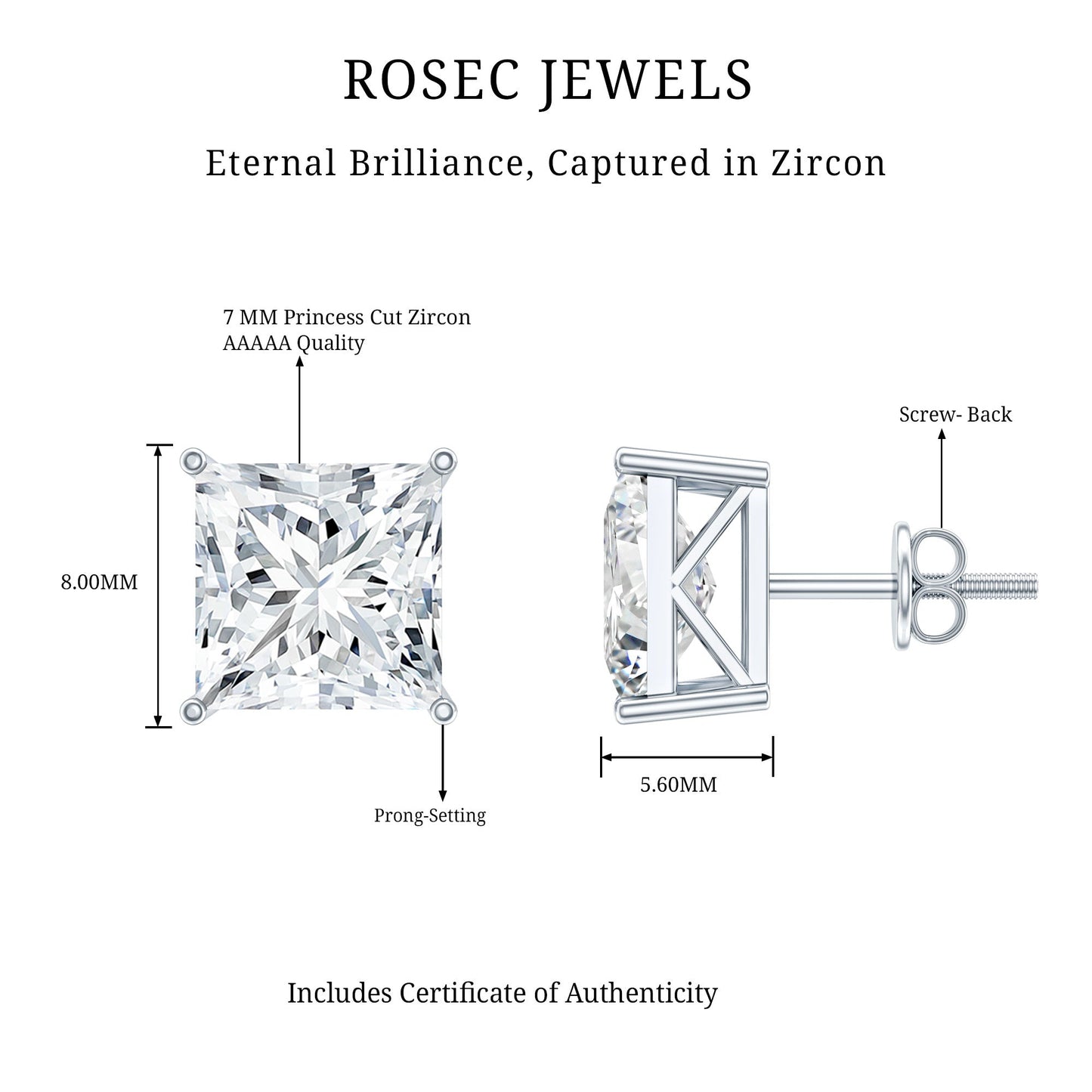 Cubic Zirconia 7 MM Princess Cut Earrings in Silver