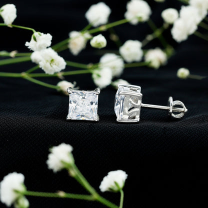 Cubic Zirconia 7 MM Princess Cut Earrings in Silver