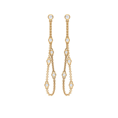 Bezel Set Real Diamond Chain Earrings