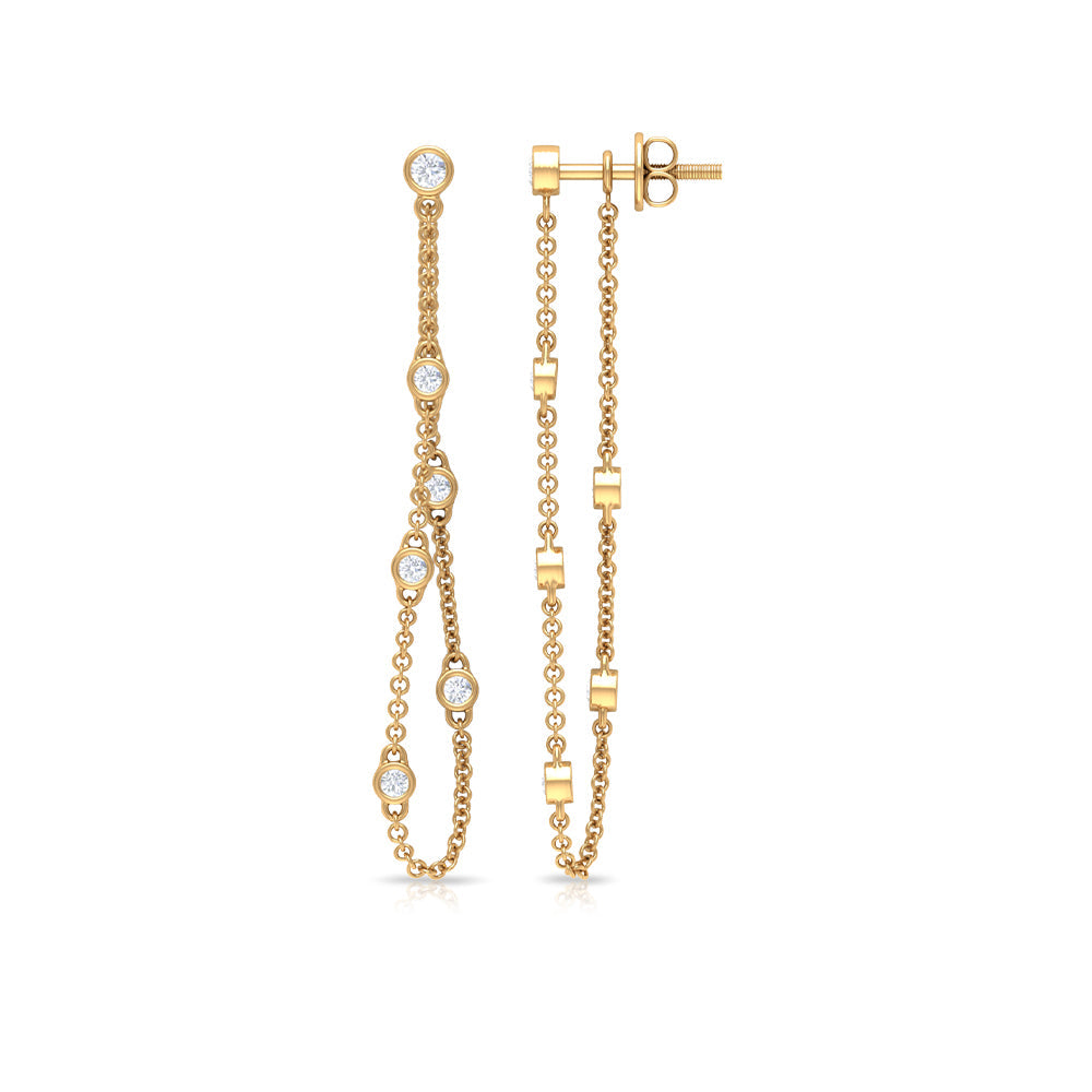 Bezel Set Real Diamond Chain Earrings