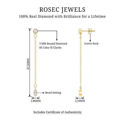 Certified Diamond Dangle Chain Earrings in Bezel Setting