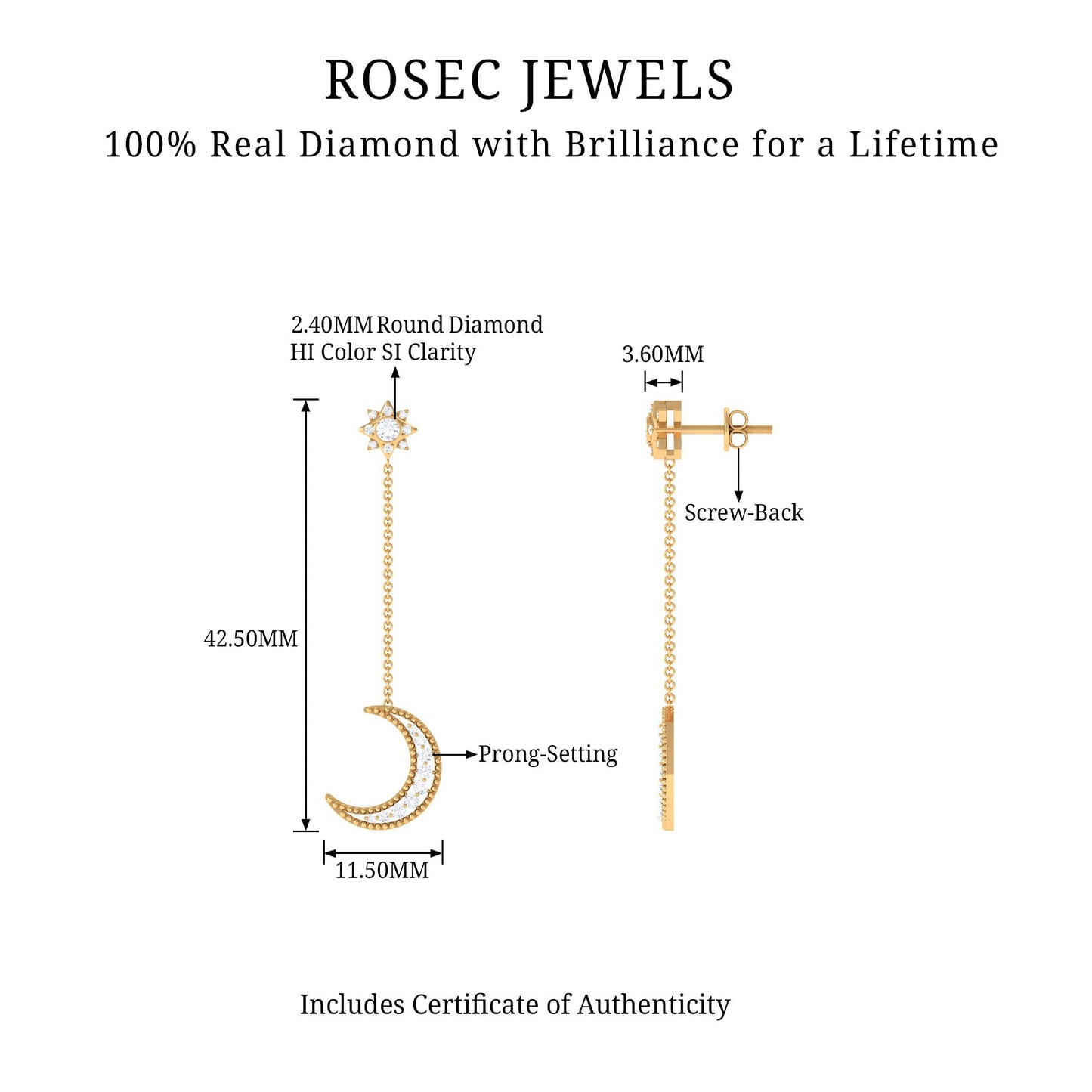 Certified Diamond Star and Moon Chain Earrings