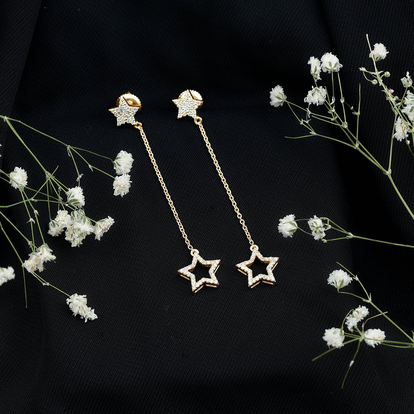 Certified Diamond Star Chain Earrings