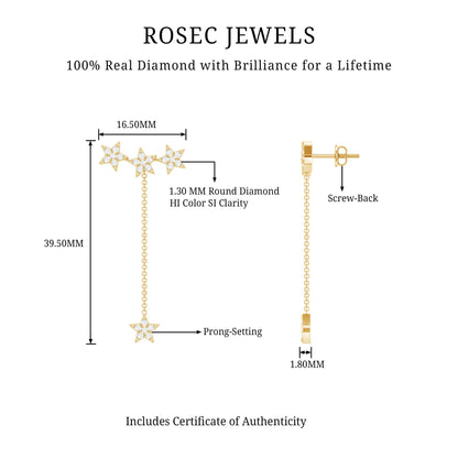 Natural Diamond Star Dangle Earrings