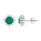 Real 0.99 Carat Emerald and Diamond Halo Stud Earrings