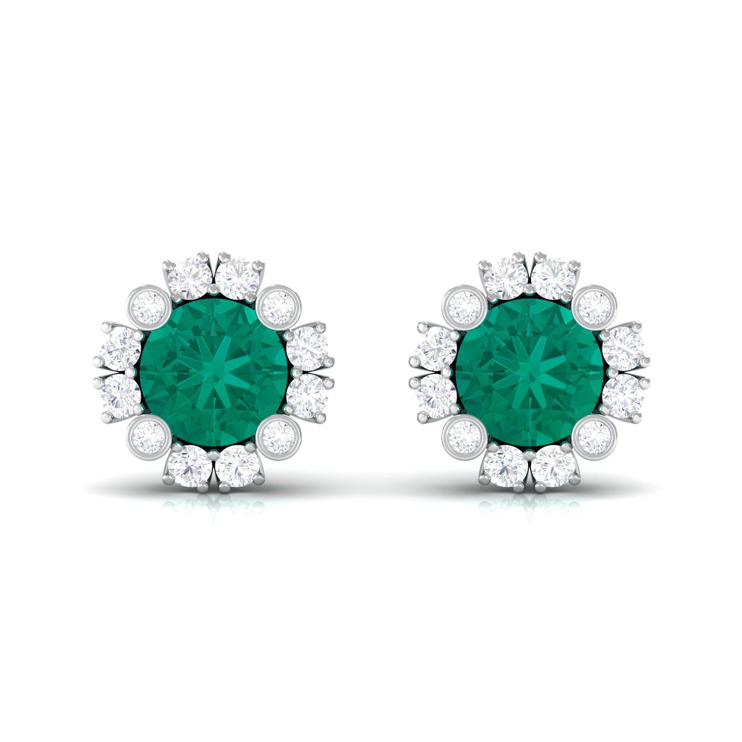 Real 0.99 Carat Emerald and Diamond Halo Stud Earrings