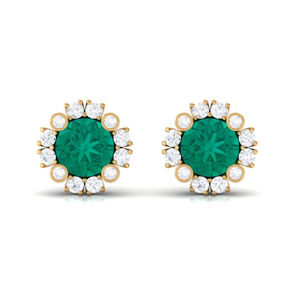 Real 0.99 Carat Emerald and Diamond Halo Stud Earrings