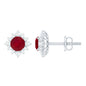 Natural Ruby Stud Earrings with Diamond Halo