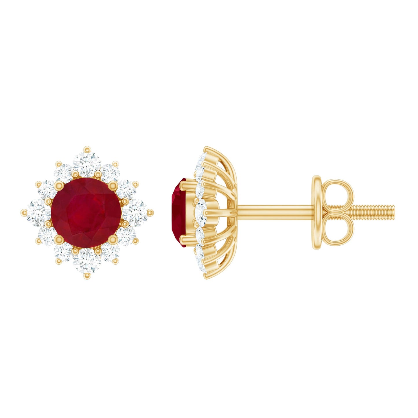 Natural Ruby Stud Earrings with Diamond Halo