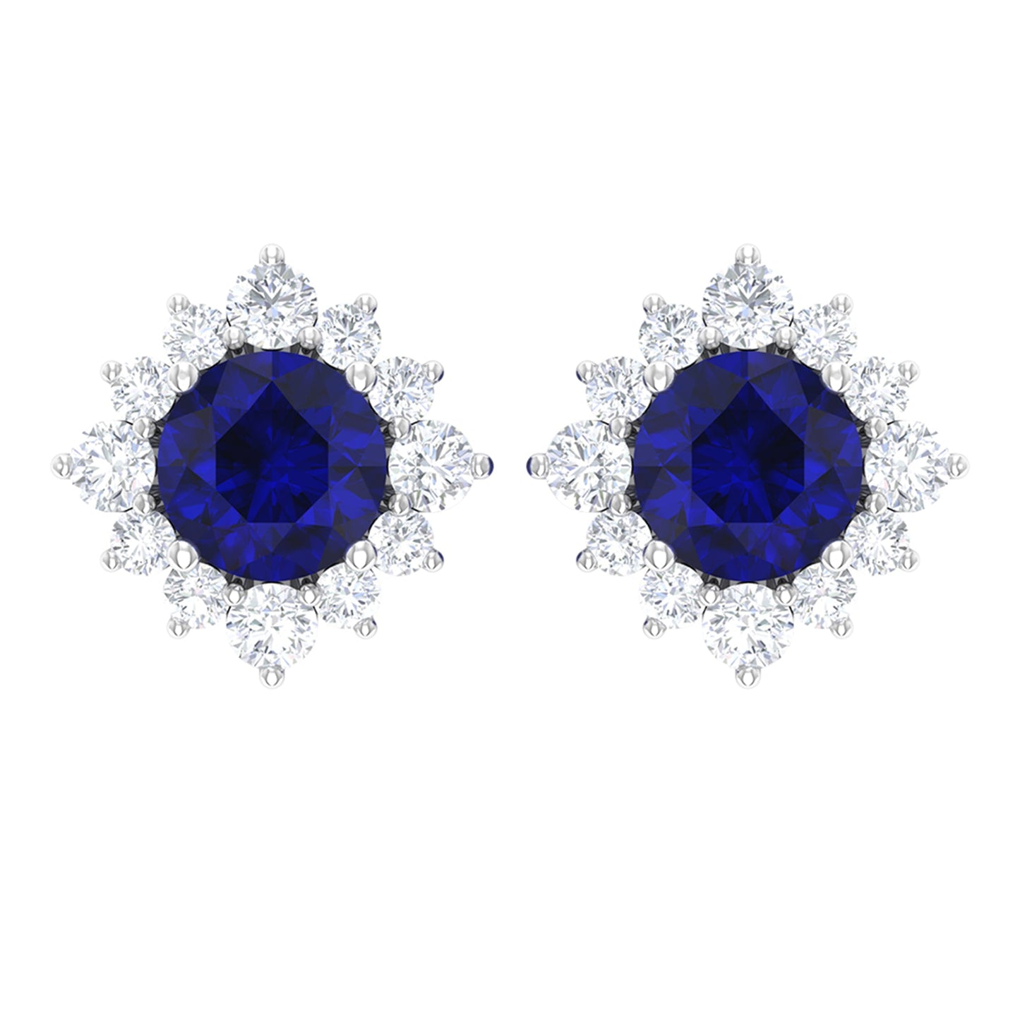 Genuine 0.8 Carat Blue Sapphire Stud Earrings with Diamond Halo