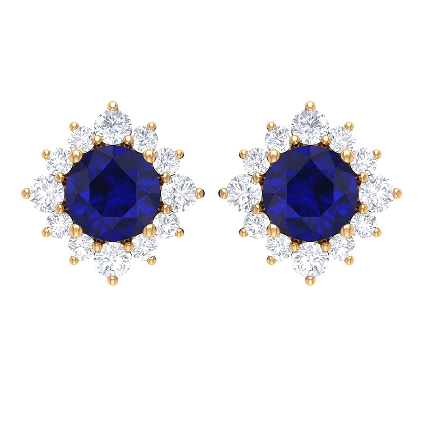 Genuine 0.8 Carat Blue Sapphire Stud Earrings with Diamond Halo