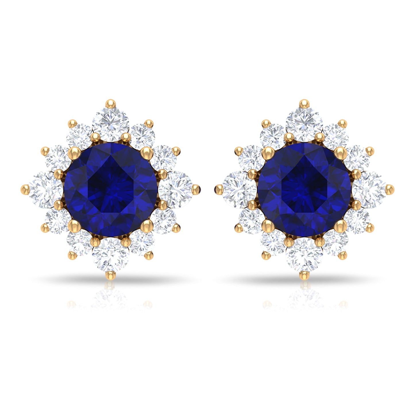 Genuine 0.8 Carat Blue Sapphire Stud Earrings with Diamond Halo