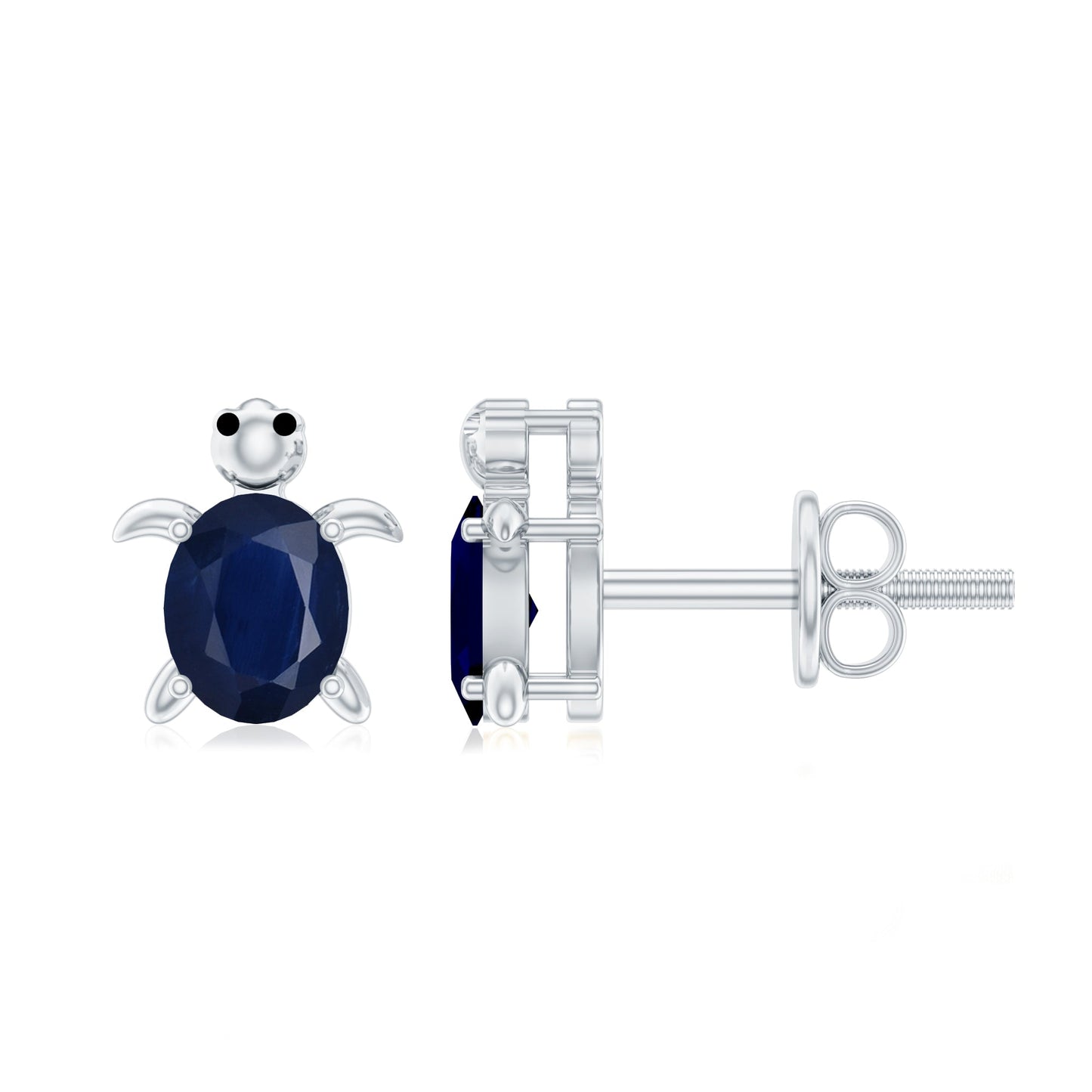 1.2 Carat Oval Cut Blue Sapphire Sea Turtle Earrings