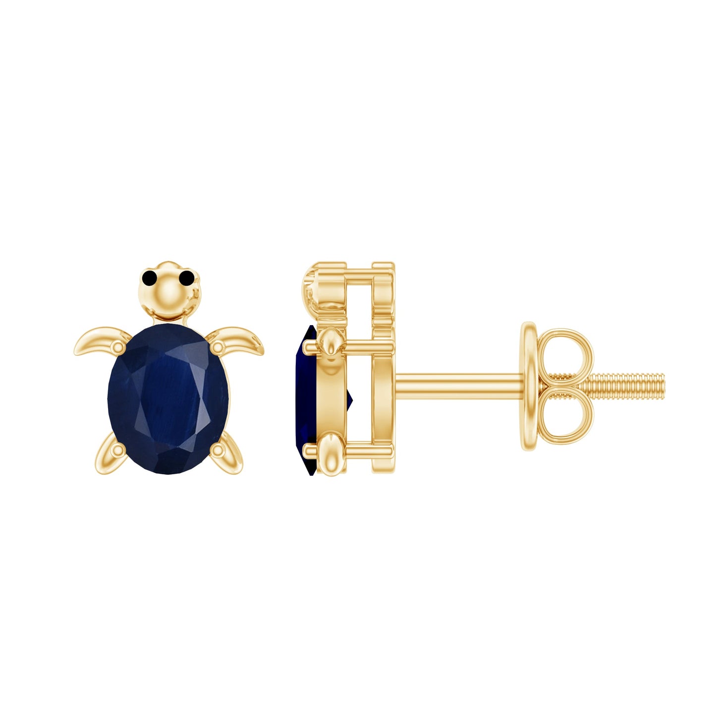 1.2 Carat Oval Cut Blue Sapphire Sea Turtle Earrings