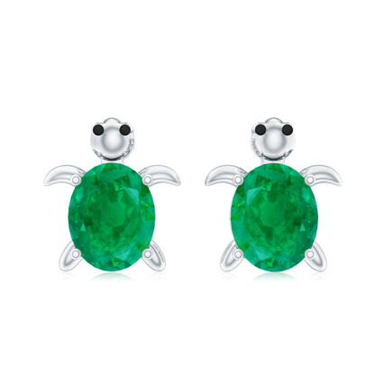 Oval Shaped Emerald Turtle Stud Earrings