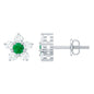 Real Emerald and Diamond Flower Cluster Stud Earrings