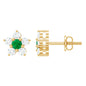 Real Emerald and Diamond Flower Cluster Stud Earrings