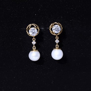 6 Carat Freshwater Pearl Flower Drop Earrings with Moissanite
