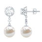 6 Carat Freshwater Pearl Flower Drop Earrings with Moissanite
