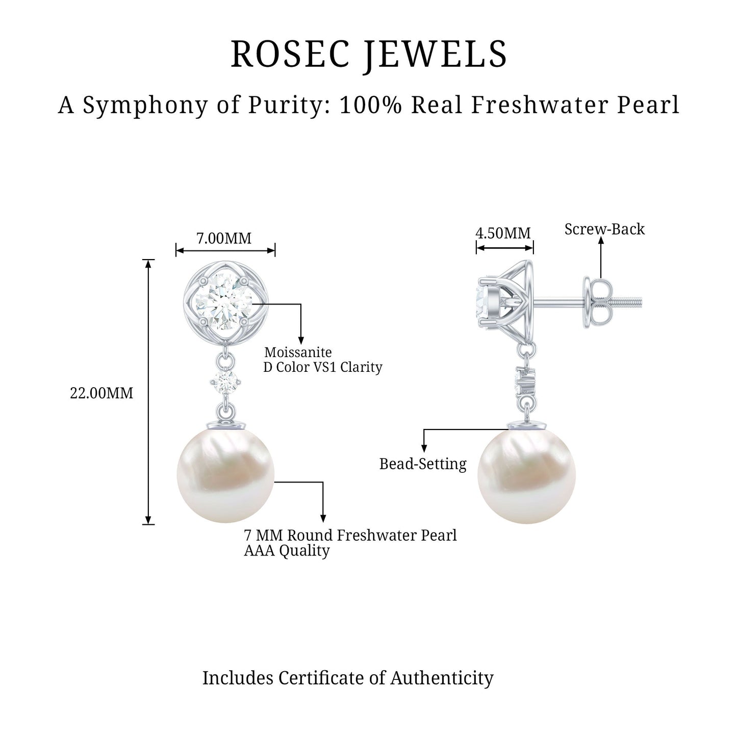 6 Carat Freshwater Pearl Flower Drop Earrings with Moissanite