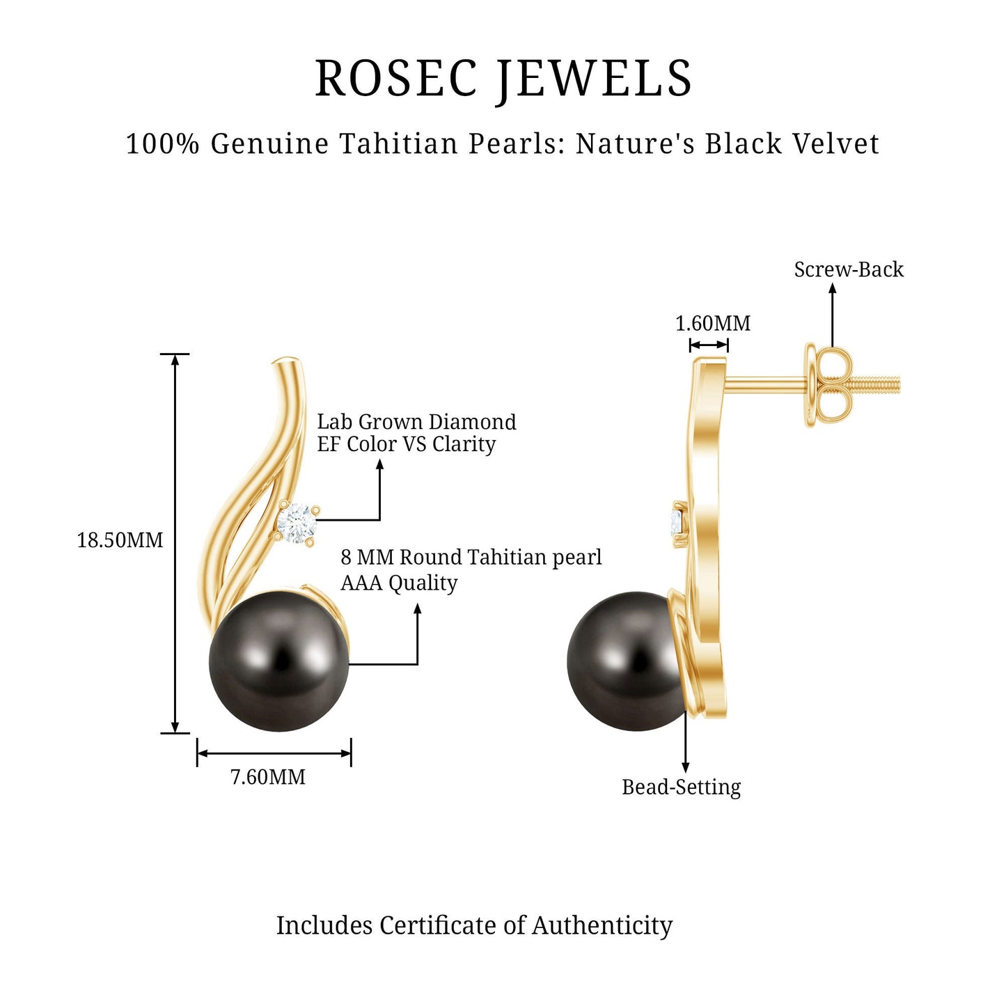 15 CT Solitaire Tahitian Black Pearl Drop Earrings for Women