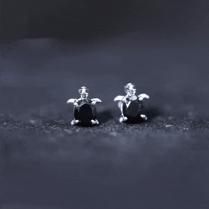 Oval Shaped Black Onyx Turtle Stud Earrings